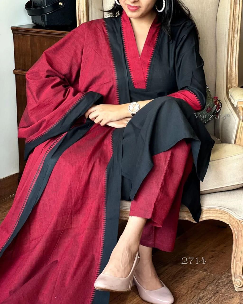 Pure Fine South Cotton Temple Border Suit Moksha Fashions
