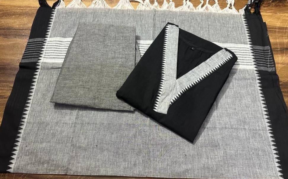 Pure Fine South Cotton Temple Border Suit Moksha Fashions