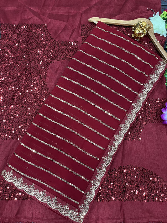 Add a Touch of Elegance With Maroon Sequence Saree Moksha Fashions