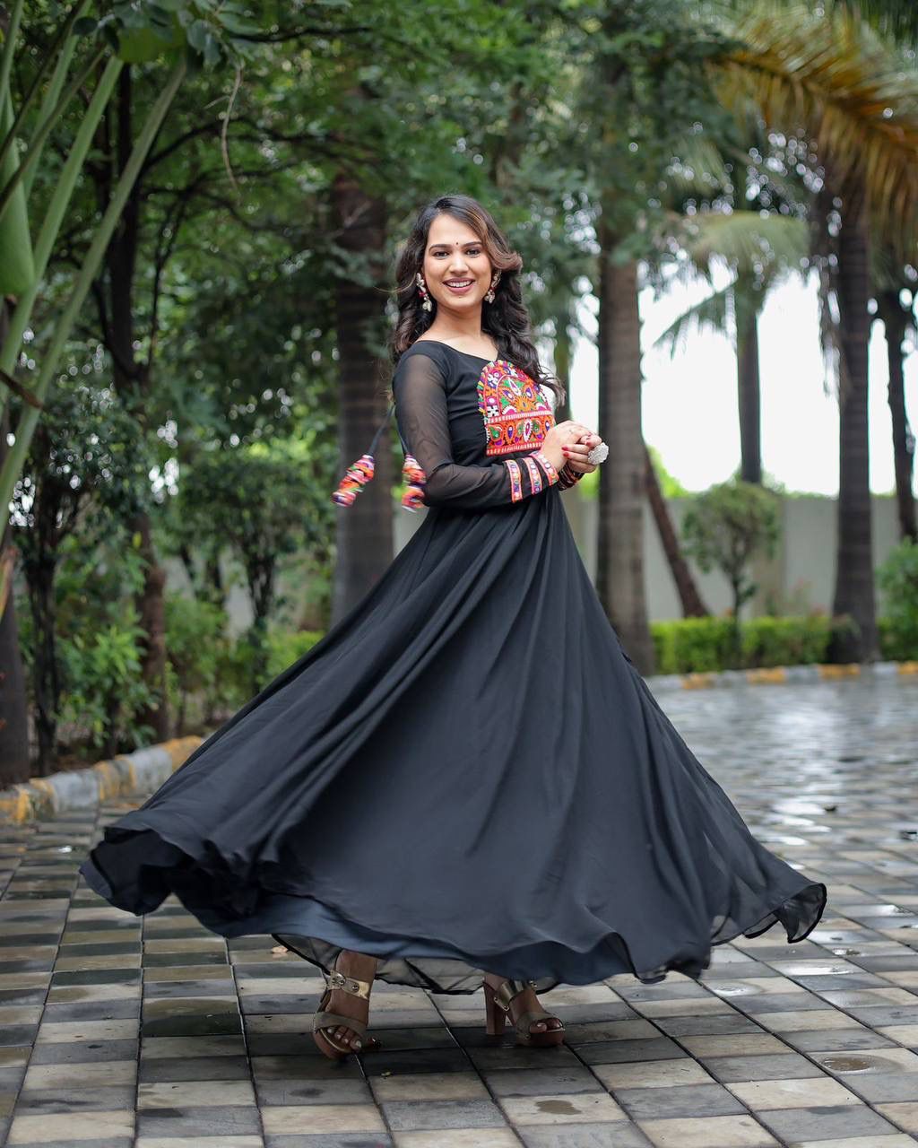 Innovative Navratri Special Gamthi Work Gown Moksha Fashions