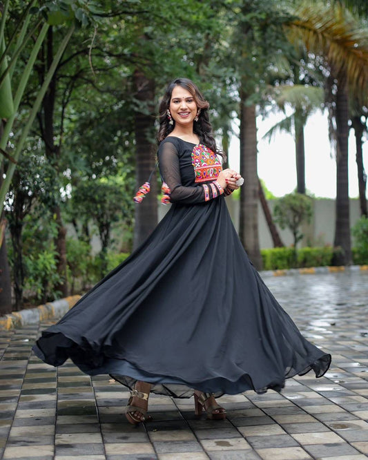 Innovative Navratri Special Gamthi Work Gown Moksha Fashions