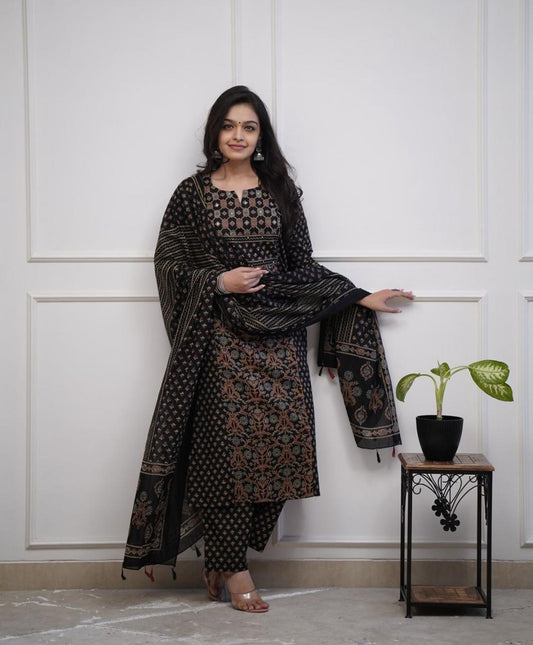 Mughal-Inspired Block Print In Designer Three-Piece Set Moksha Fashions