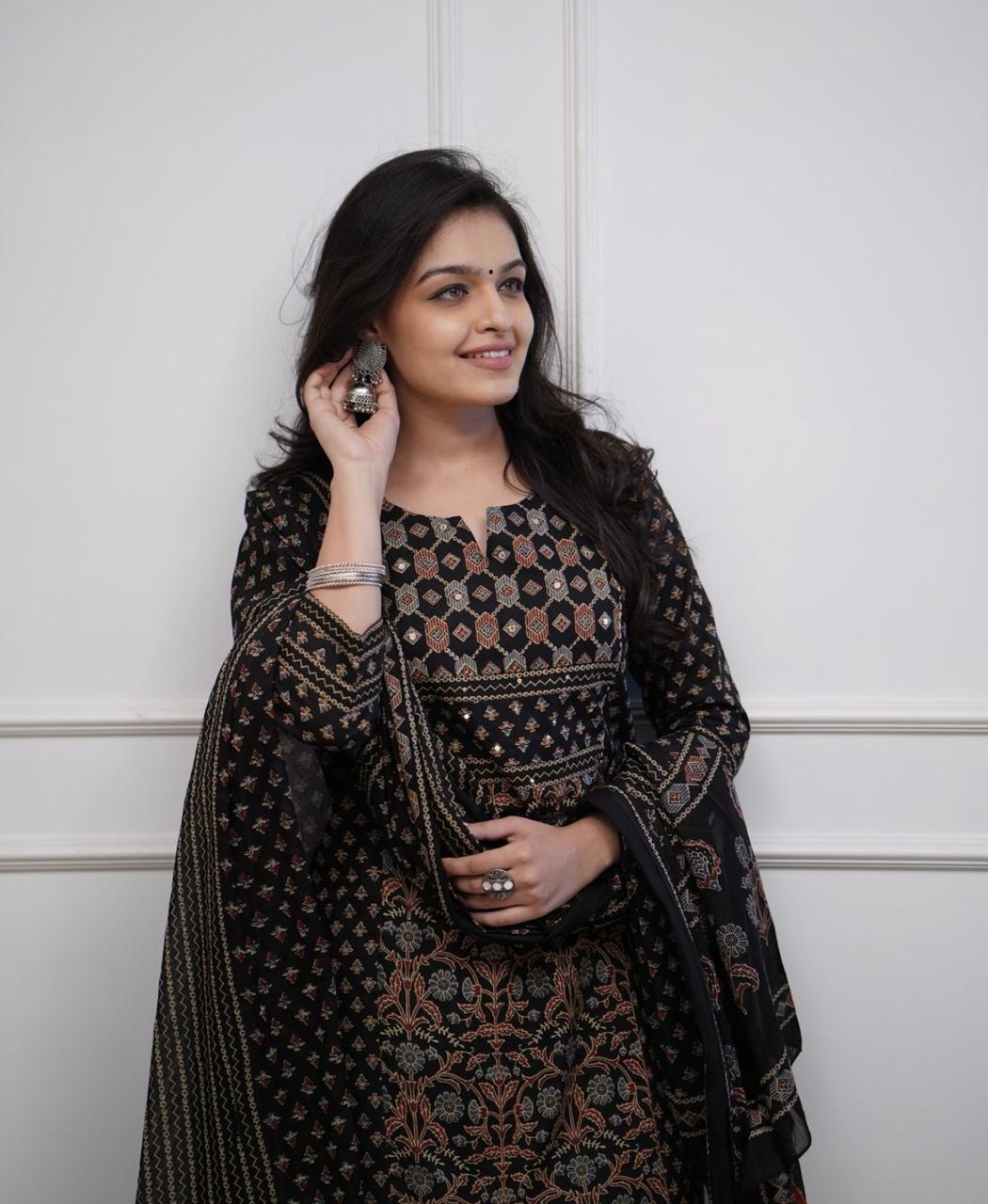Mughal-Inspired Block Print In Designer Three-Piece Set Moksha Fashions
