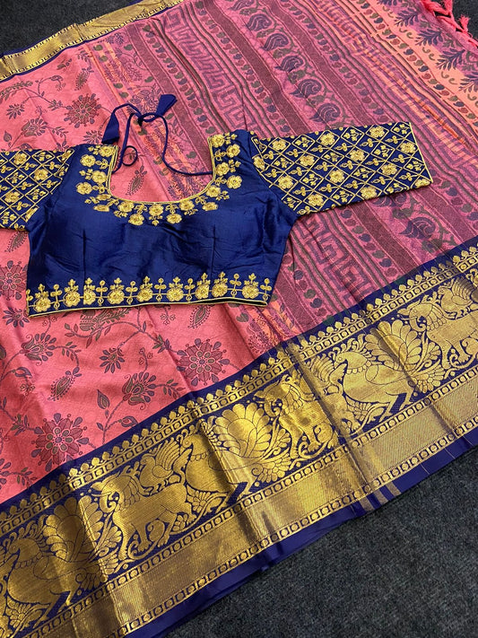 Blend Of High Quality Cotton and Silk- Saree With Readymade Blouse Moksha Fashions