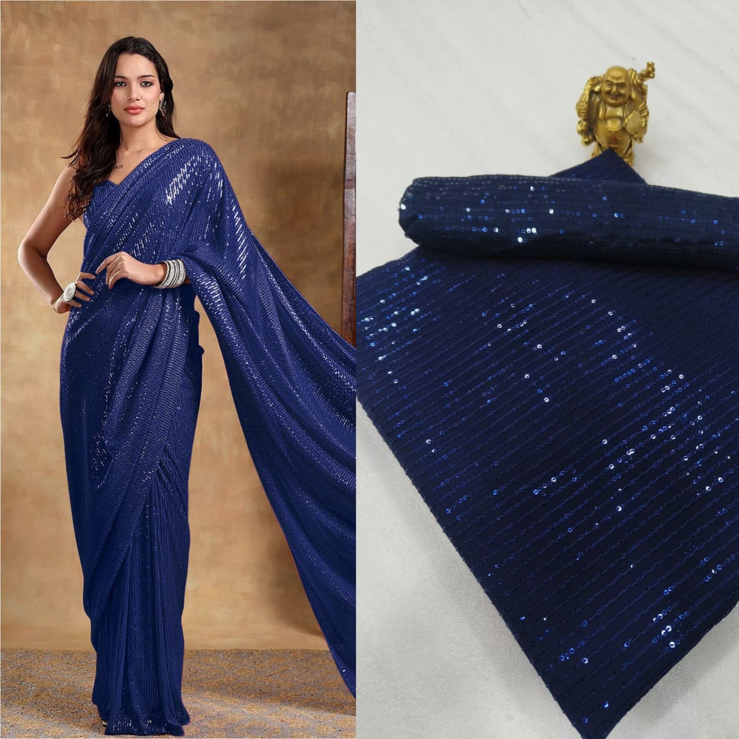 Modern and Vibrant Design on 3MM Sequins Saree Moksha Fashions