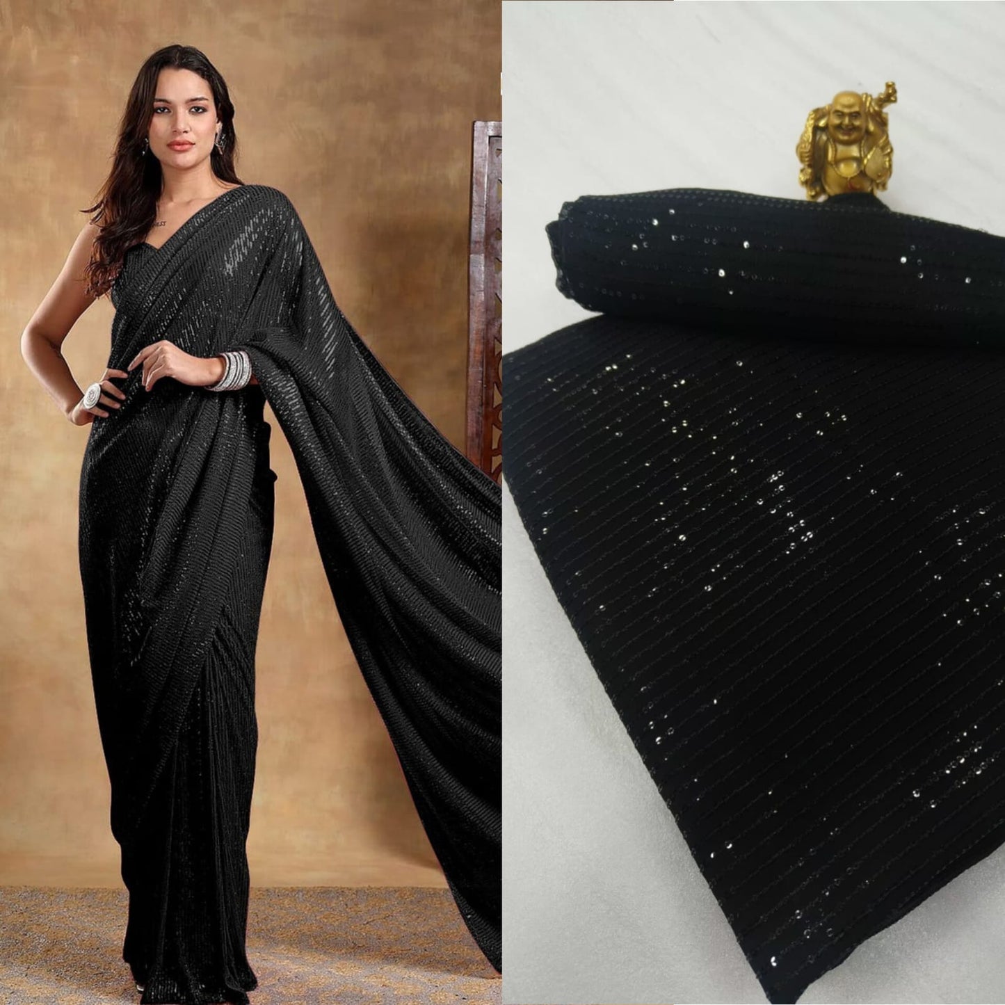 Modern and Vibrant Design on 3MM Sequins Saree Moksha Fashions