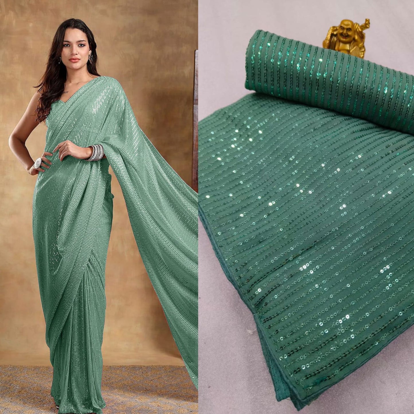 Blockbuster Bollywood 3MM Sequins Design Saree Showcase a Modern and Vibrant Design Moksha Fashions