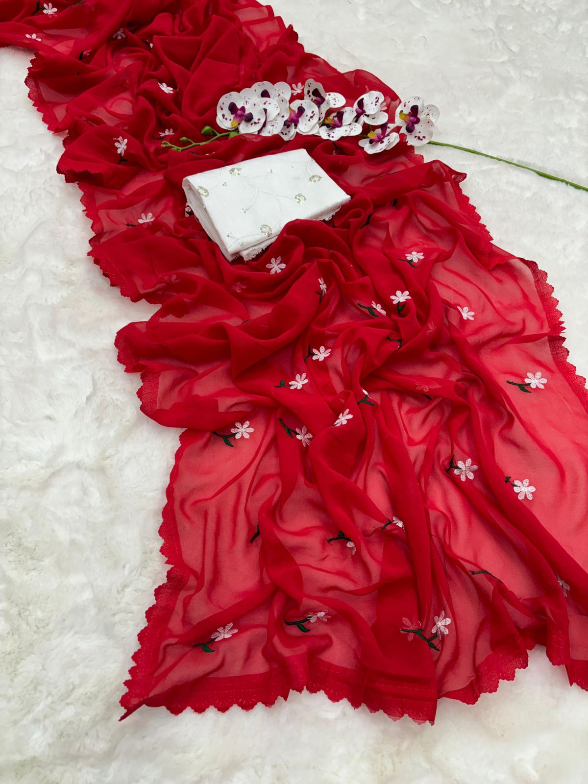 Stunning Thread Work And Intricate Cutwork In Georgette Designer Saree Moksha Fashions