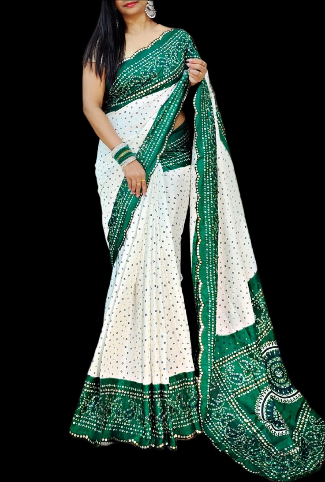 Chiffon Bandhini Sarees Featuring an Intricate all over Bandhini Print Moksha Fashions