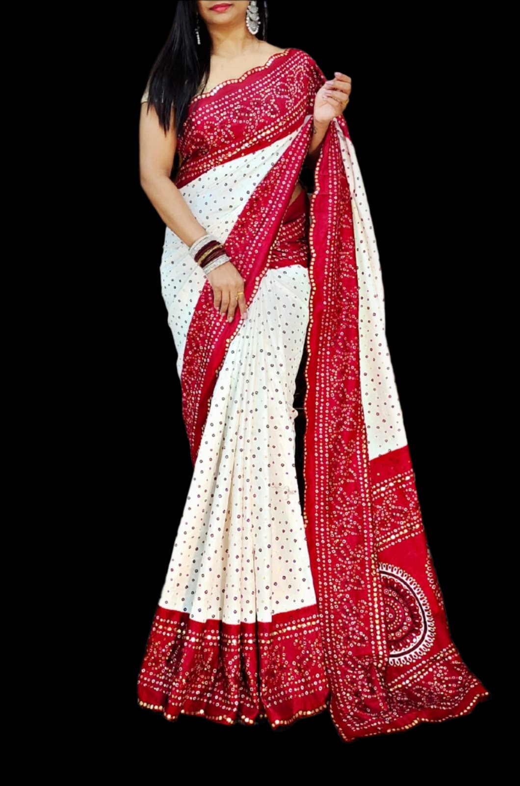 Chiffon Bandhini Sarees Featuring an Intricate all over Bandhini Print Moksha Fashions