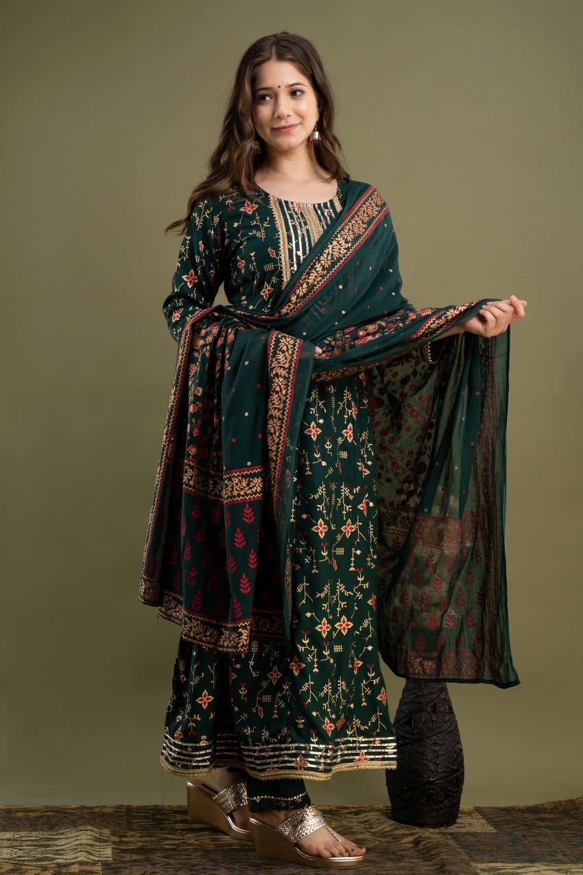 Anarkali Kurti with Antique Design and Dupatta – Traditional and Elegant Women's Wear Moksha Fashions