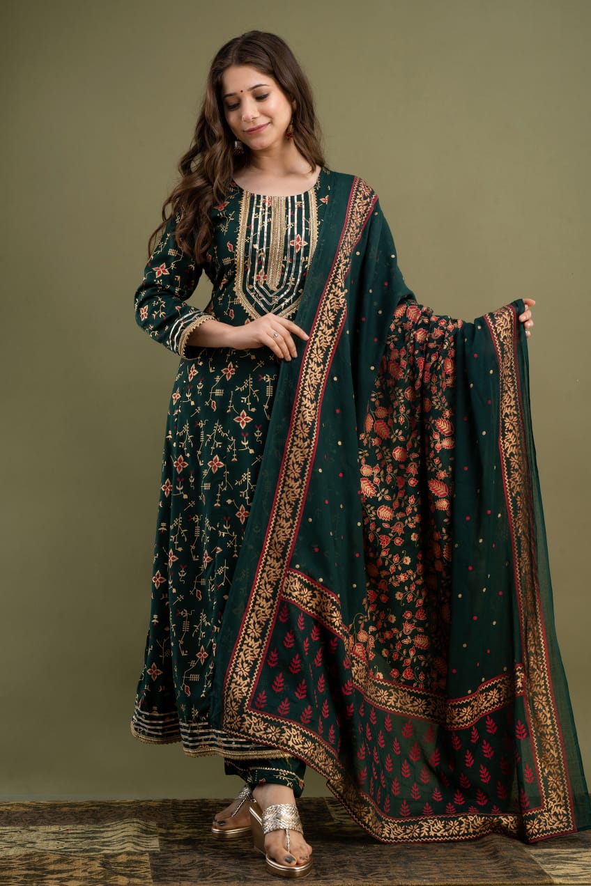 Anarkali Kurti with Antique Design and Dupatta – Traditional and Elegant Women's Wear Moksha Fashions