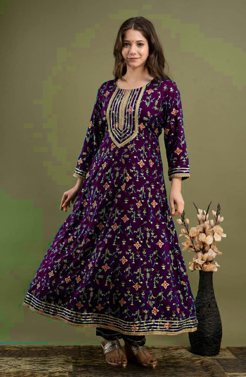 Anarkali Kurti with Antique Design and Dupatta – Traditional and Elegant Women's Wear Moksha Fashions