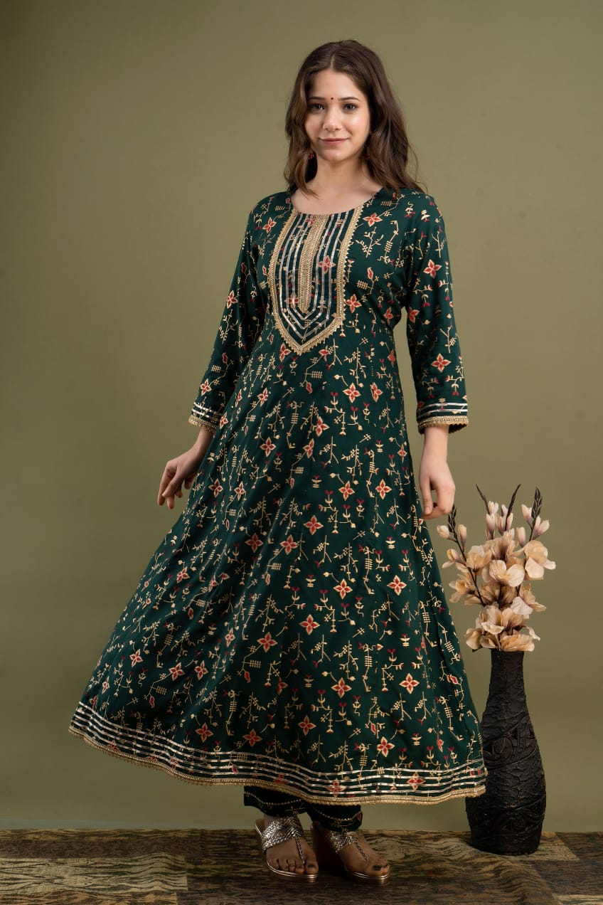Anarkali Kurti with Antique Design and Dupatta – Traditional and Elegant Women's Wear Moksha Fashions