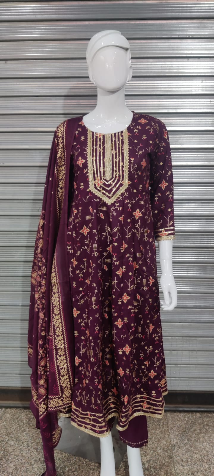Anarkali Kurti with Antique Design and Dupatta – Traditional and Elegant Women's Wear Moksha Fashions