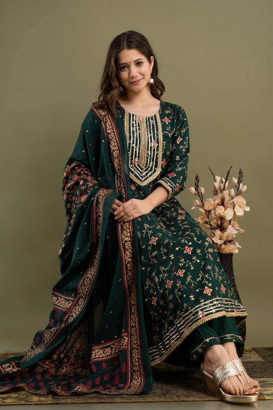Anarkali Kurti with Antique Design and Dupatta – Traditional and Elegant Women's Wear Moksha Fashions
