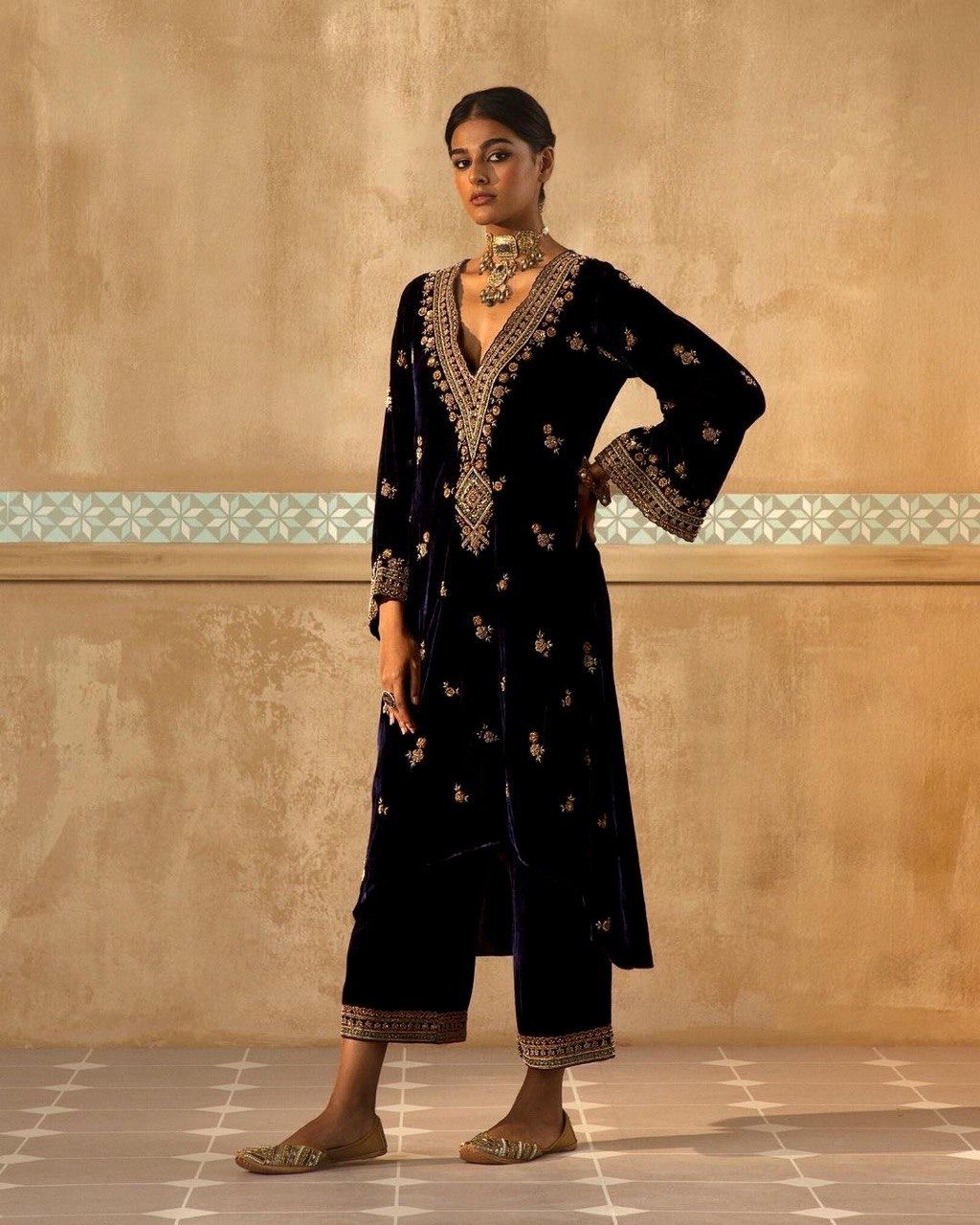 .Heavy Velvet Top & Palazzo Moksha Fashions