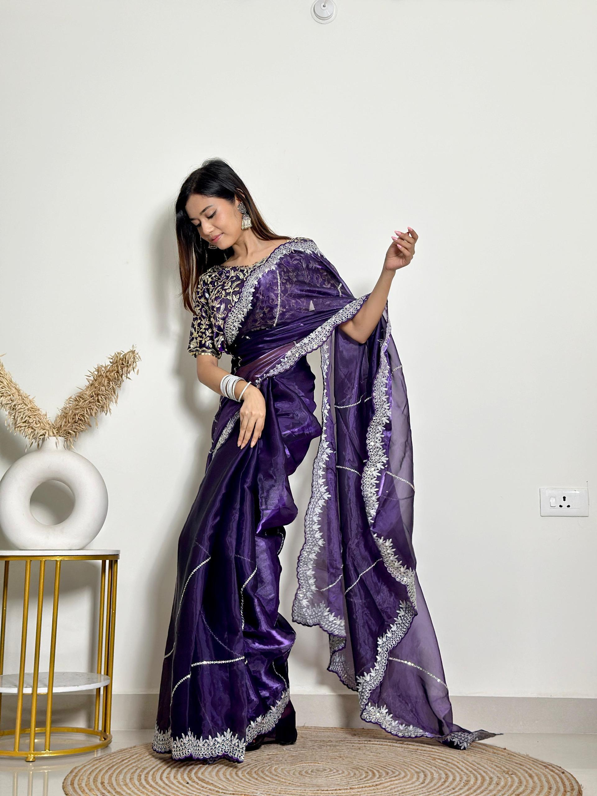 Luxury Jimmy Choo Saree - Designer Embroidered Saree for Weddings & Parties Moksha Fashions