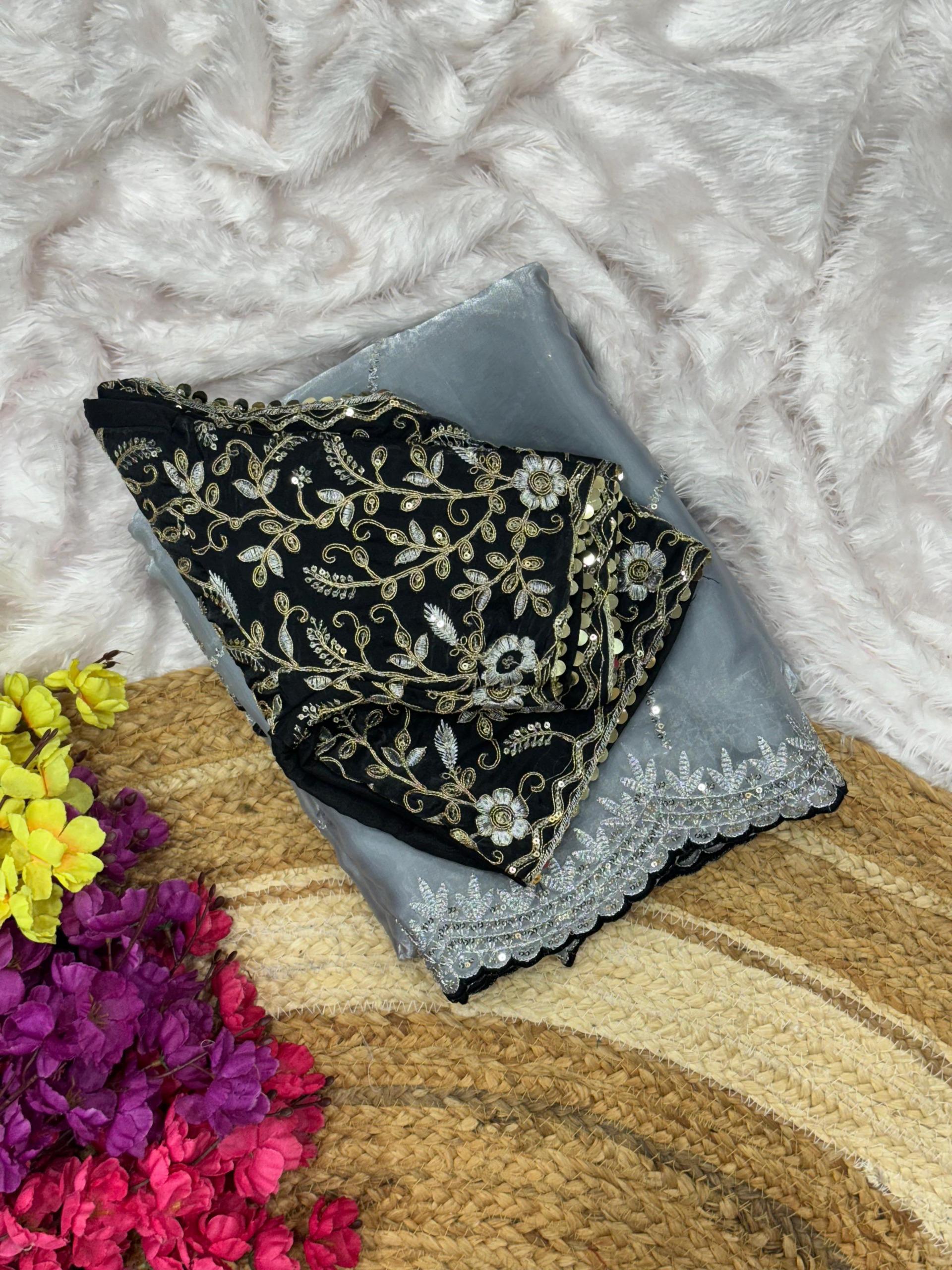 Luxury Jimmy Choo Saree - Designer Embroidered Saree for Weddings & Parties Moksha Fashions