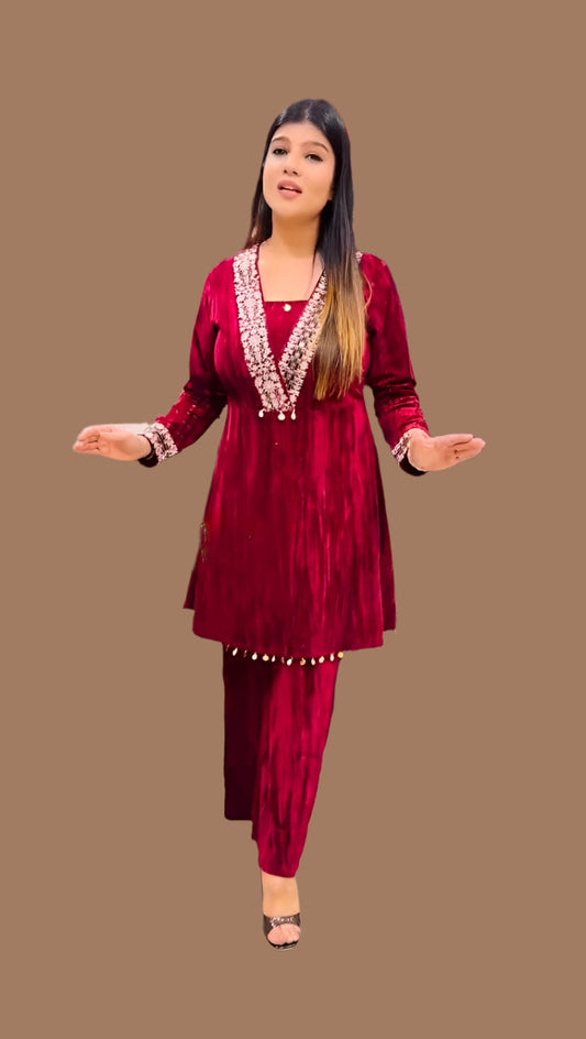 .Velvet Co-ord Set Moksha Fashions