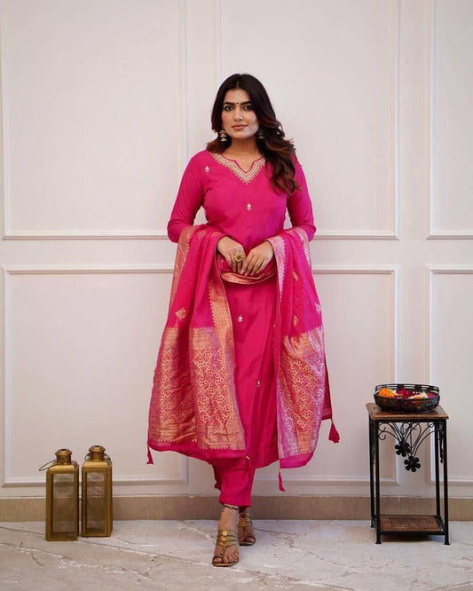 Roman Silk Kurti Pant and Dupatta Moksha Fashions