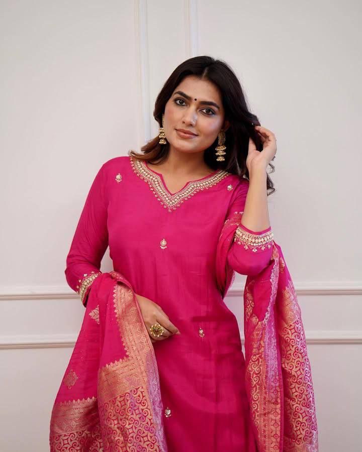 Roman Silk Kurti Pant and Dupatta Moksha Fashions