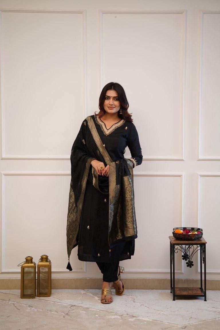 Roman Silk Kurti Pant and Dupatta Moksha Fashions