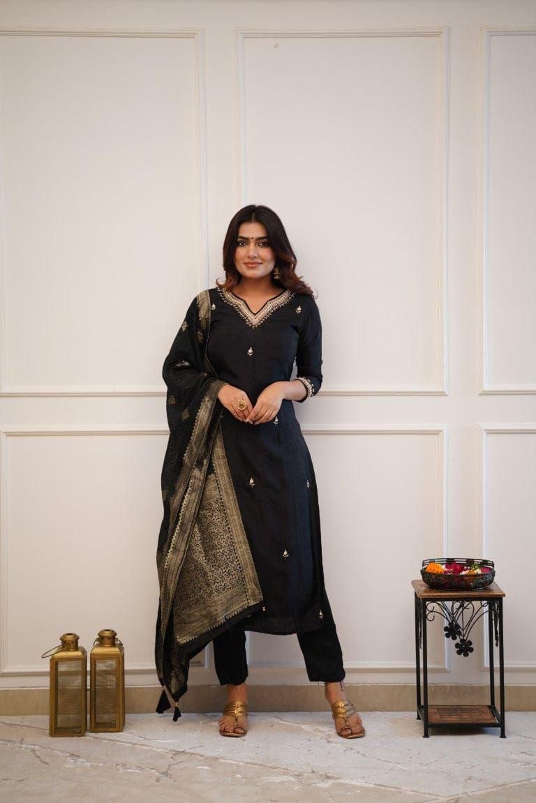 Roman Silk Kurti Pant and Dupatta Moksha Fashions