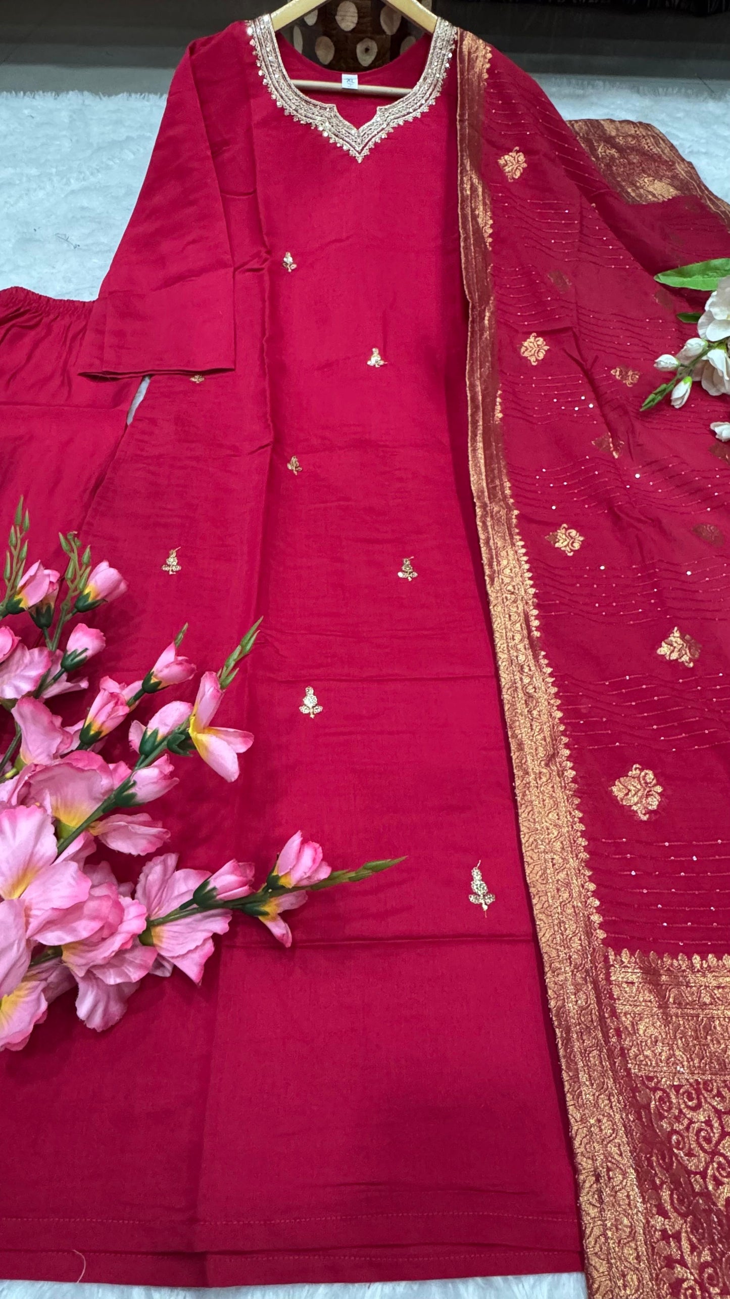 Roman Silk Kurti Pant and Dupatta Moksha Fashions