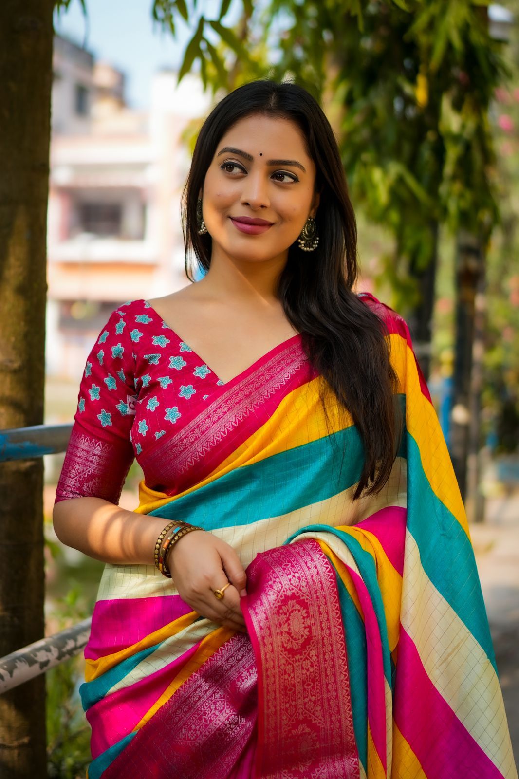.Cotton Multicolored Saree Moksha Fashions