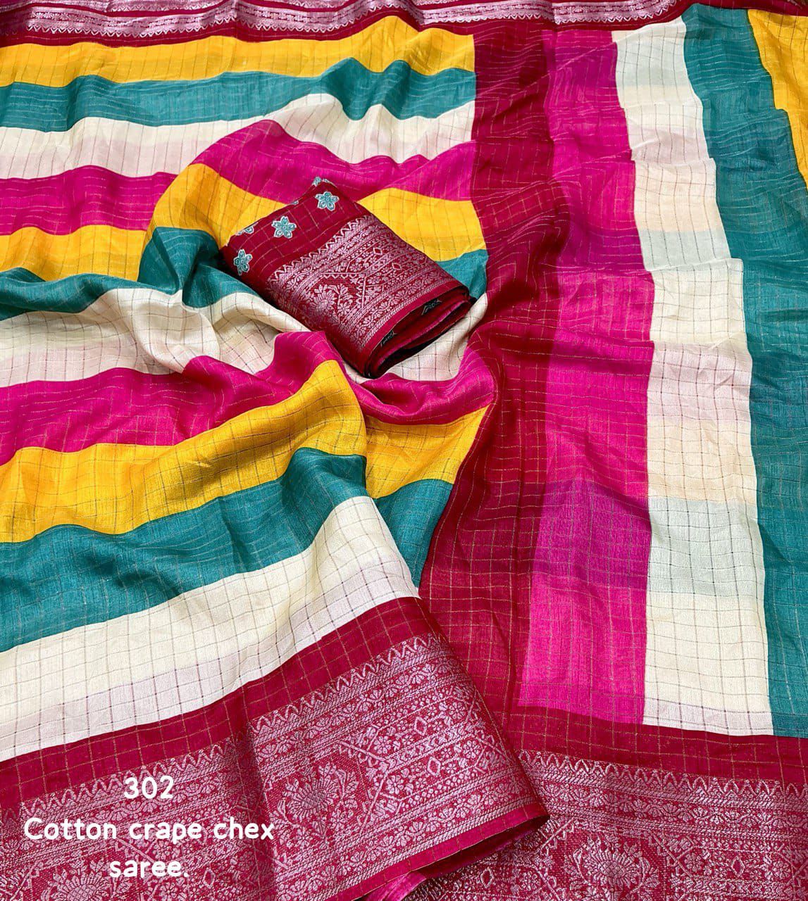 .Cotton Multicolored Saree Moksha Fashions