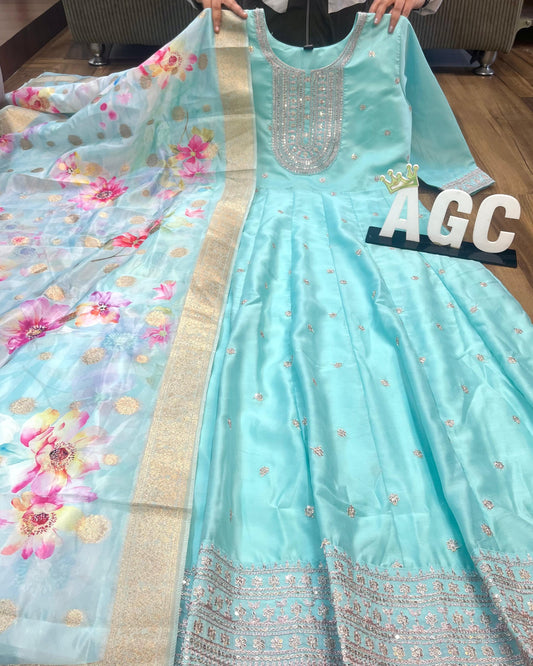 .Chanderi Silk Gown - Moksha Fashions
