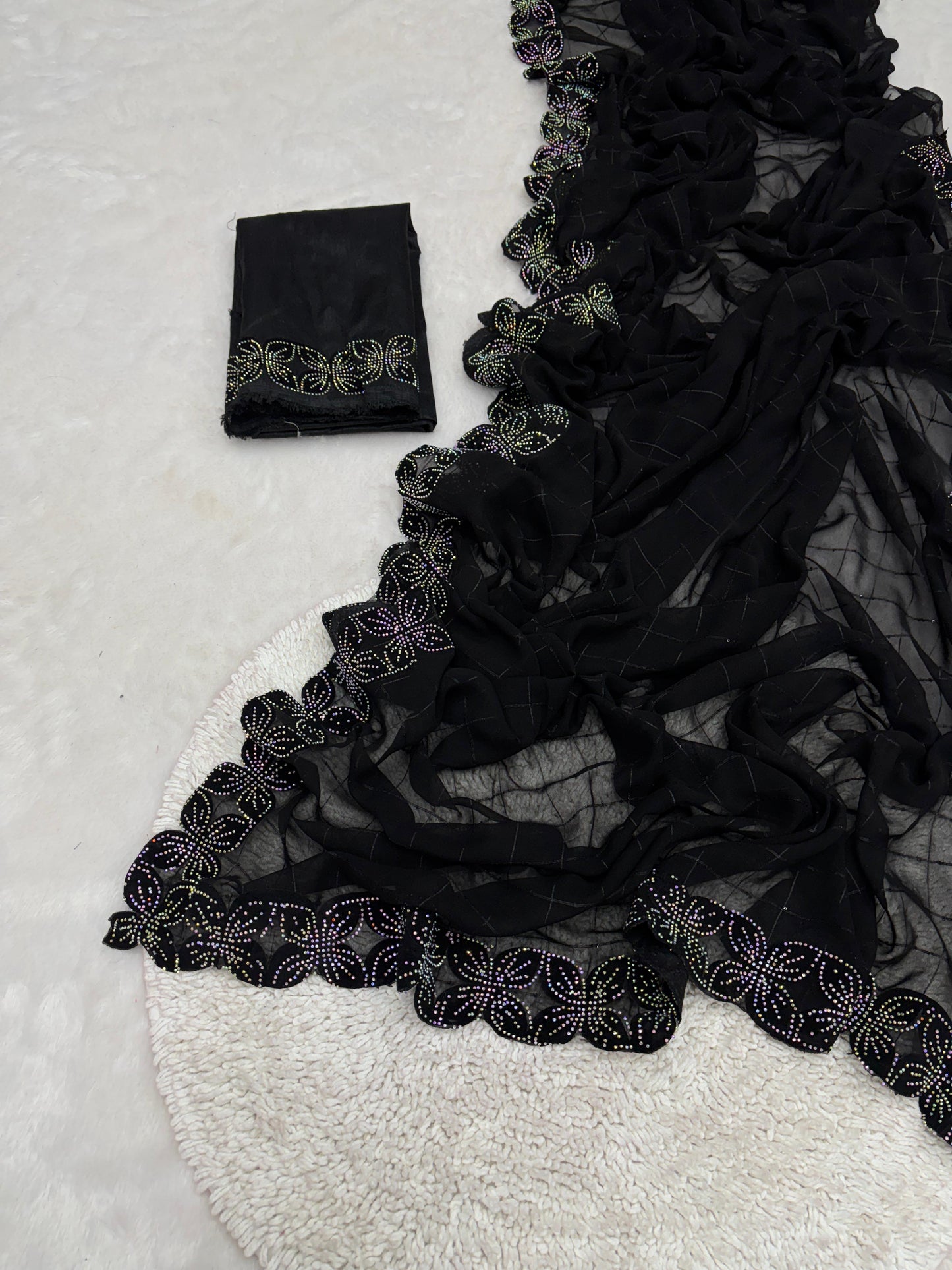 .Heavy Velvet Cut With Siroski Work Saree - Moksha Fashions