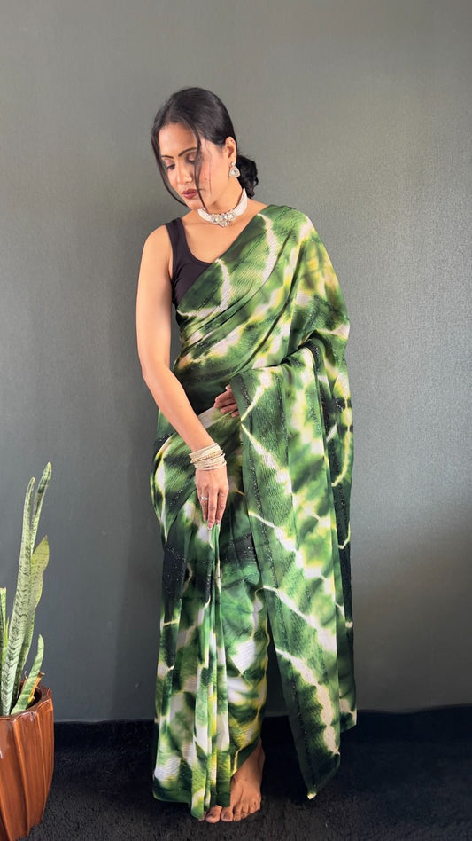 Georgette Lahariya Saree – 1-Min Ready to Wear Pre-Stitched Saree for Women - Moksha Fashions