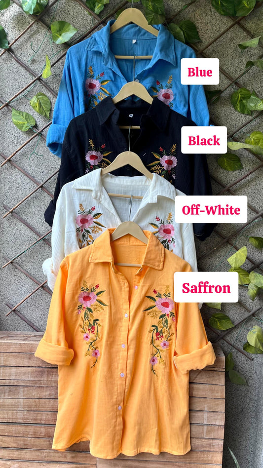 .Embroidered Mulmul Cotton Shirts - Moksha Fashions