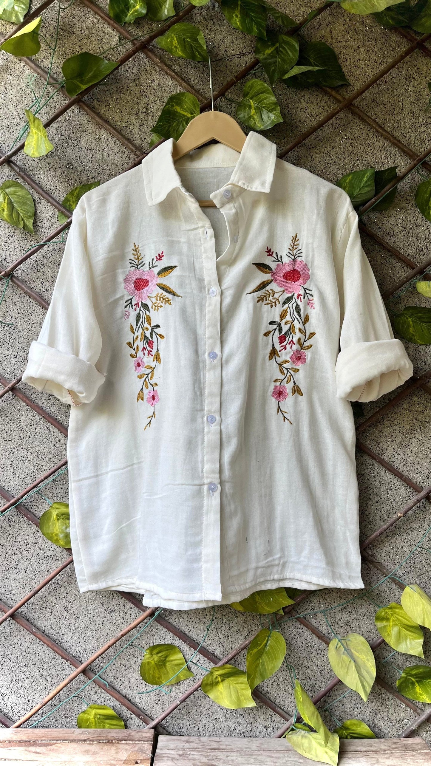 .Embroidered Mulmul Cotton Shirts - Moksha Fashions