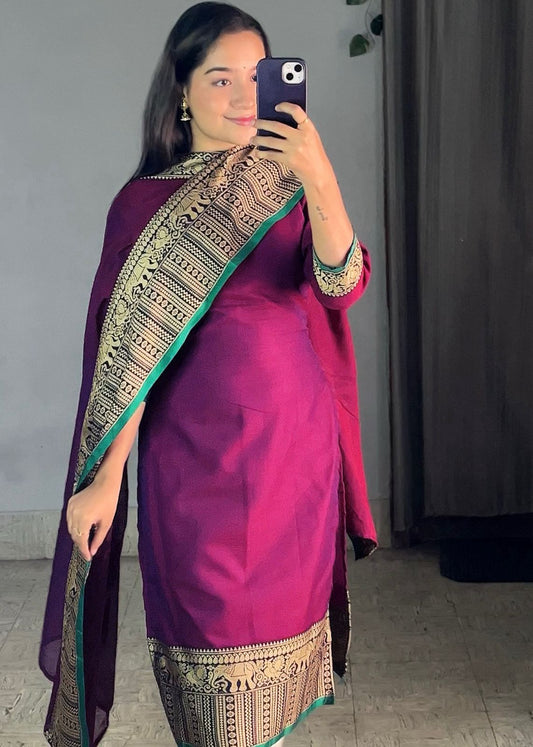 .Beautiful Silk Kurti-Dupatta
