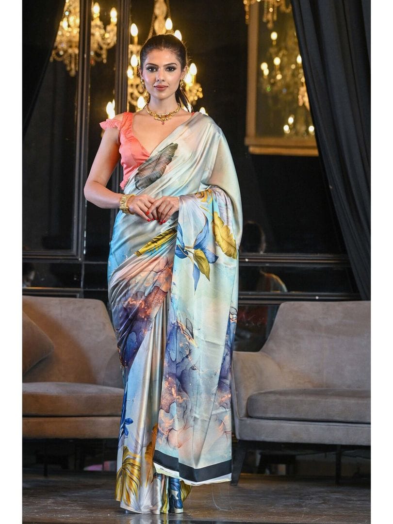 .Smooth, Luxurious Satin Saree
