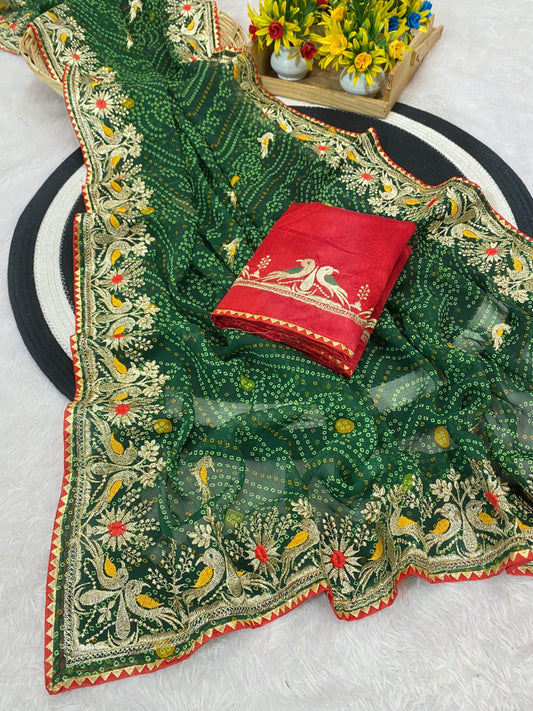 Heavy Georgette Saree With Peacock Border