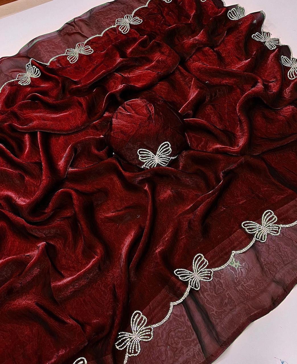 Butterfly-Inspired Diamond Panel Work Saree