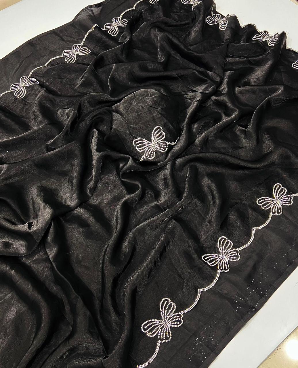 Butterfly-Inspired Diamond Panel Work Saree