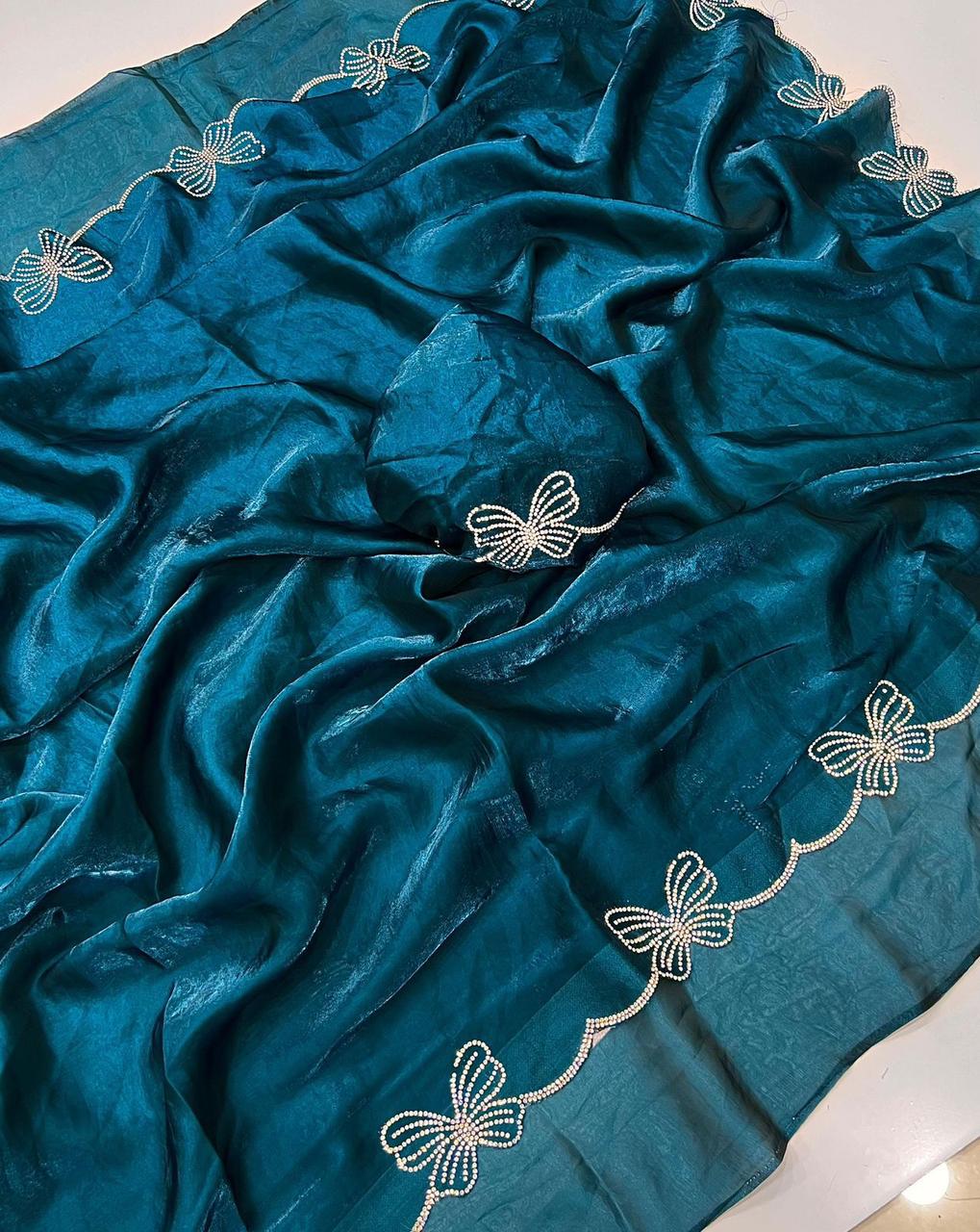 Butterfly-Inspired Diamond Panel Work Saree