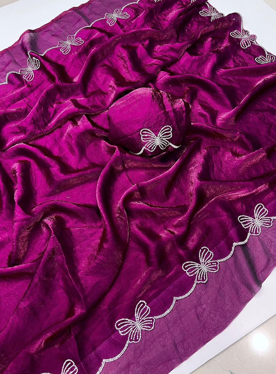 Butterfly-Inspired Diamond Panel Work Saree
