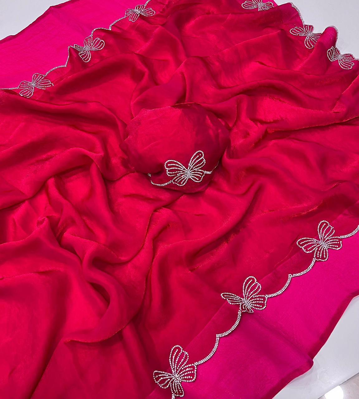 Butterfly-Inspired Diamond Panel Work Saree