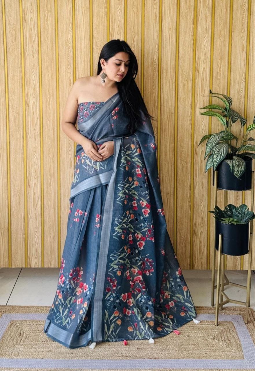 Digitally Printed Linen Saree