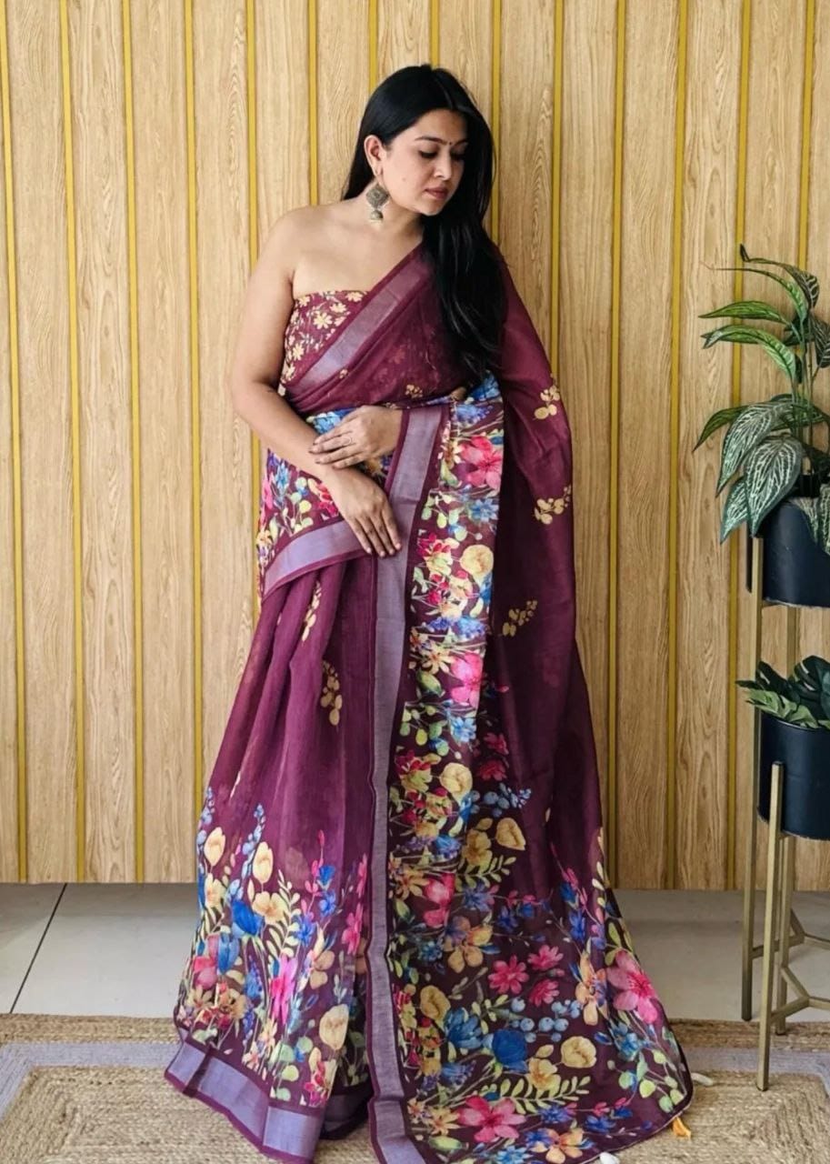 Digitally Printed Linen Saree