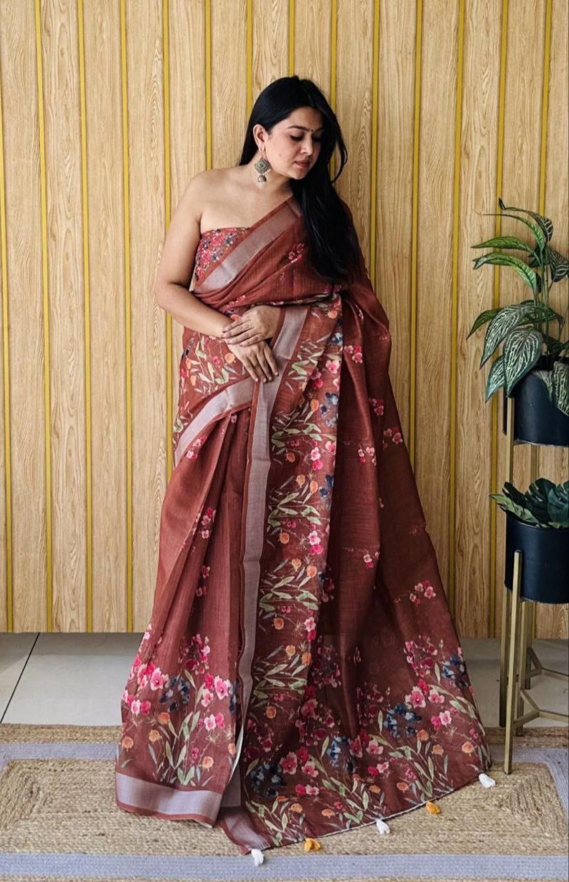 Digitally Printed Linen Saree
