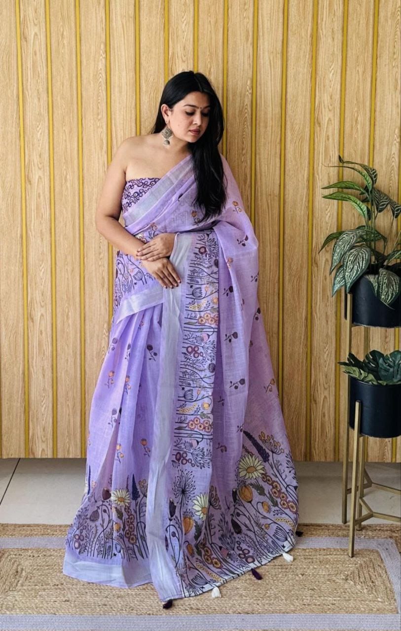 Digitally Printed Linen Saree