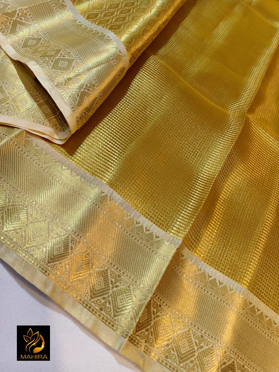 Golden bridal tissue silk saree