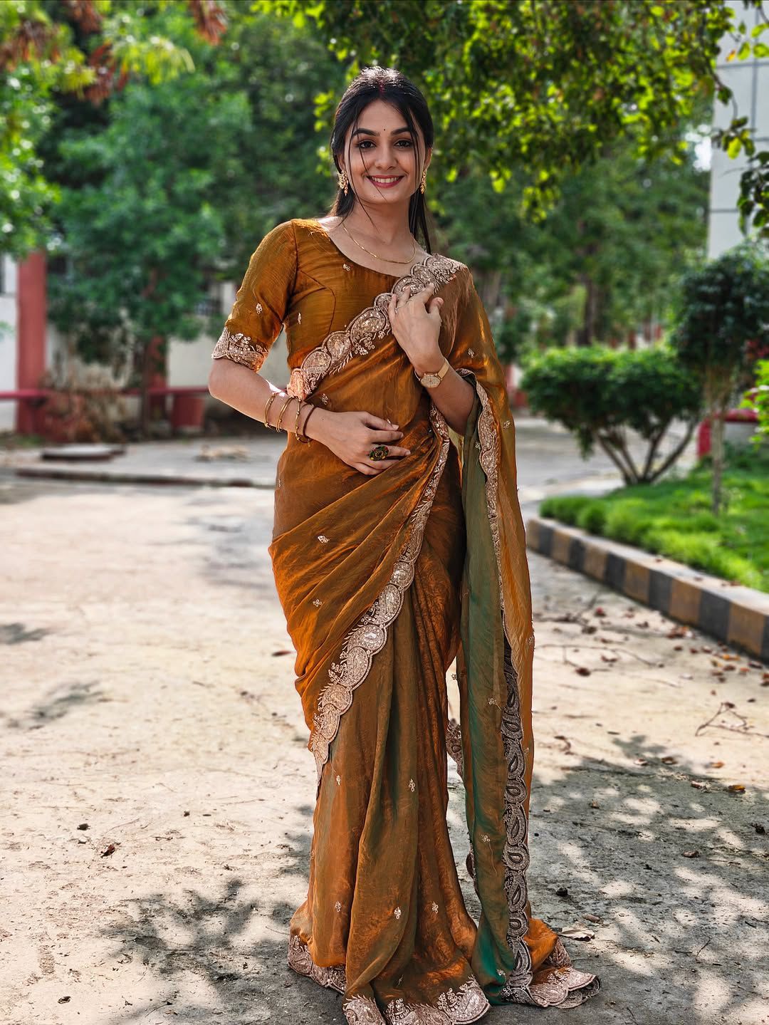 Shaded Fendy Chiffon Saree Multi Embroidery Sequins